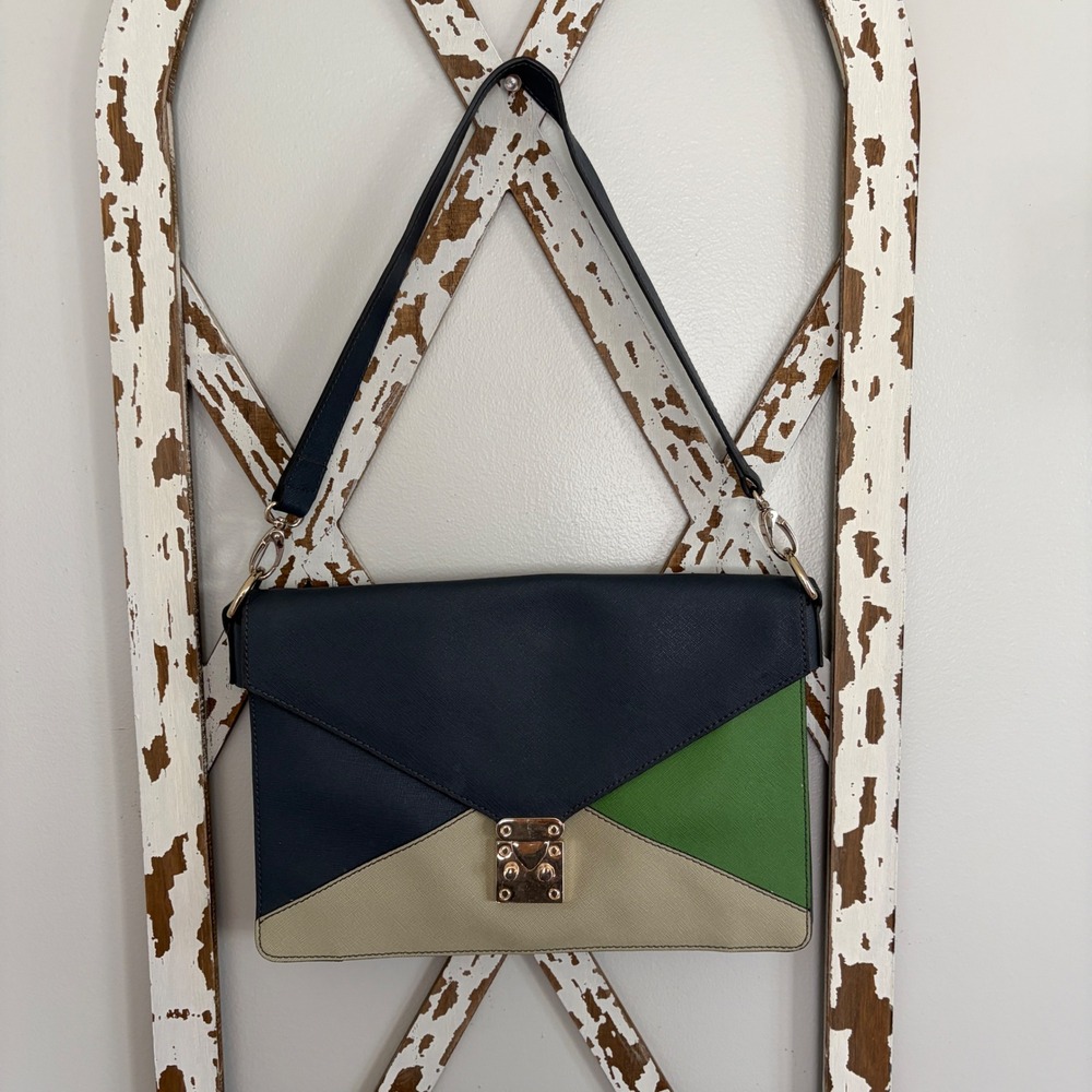 Rowallan of Scotland Addie Shoulder Bag Navy Emerald Beige Leather‎ Purse